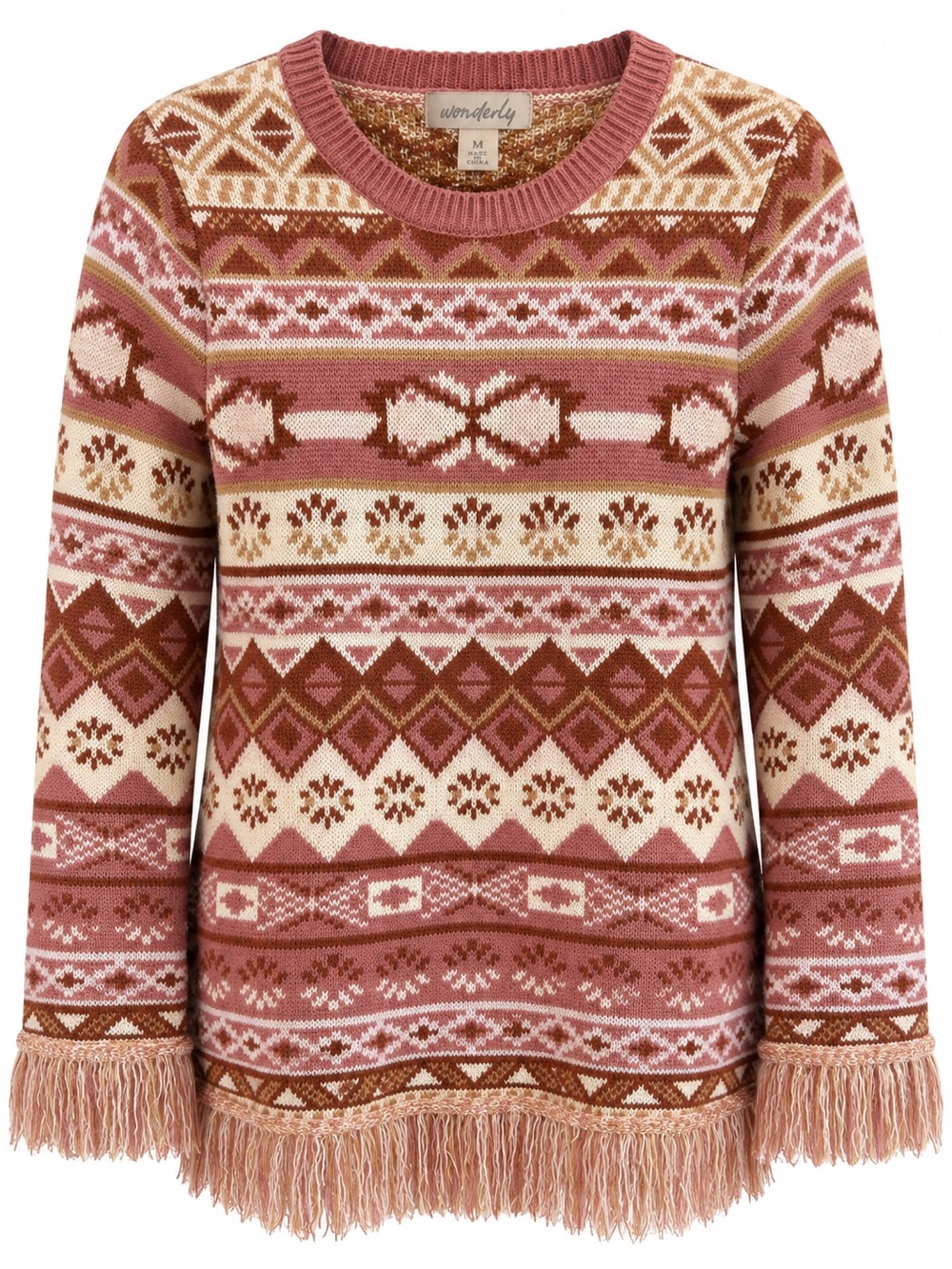 Cottagecore Nordic Sweater Dress Wonderly size Medium Pink/Cream